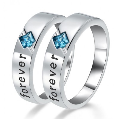 Cushion Cut Gemstone 925 Sterling Silver Promise Rings For Couple