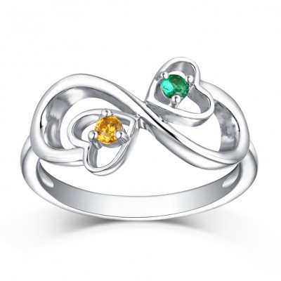 Round Cut Emerald & Topaz S925 Silver Infinity Rings