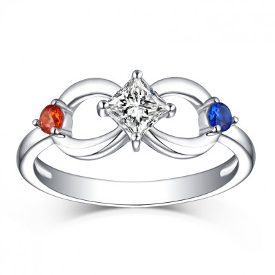 Princess Cut Ruby & Blue White Sapphire S925 Silver Infinity Rings