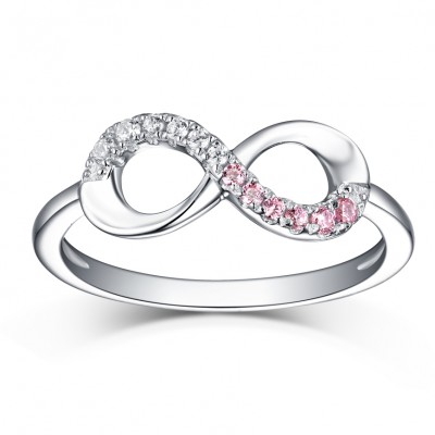 Round Cut Pink & White Sapphire S925 Silver Infinity Rings