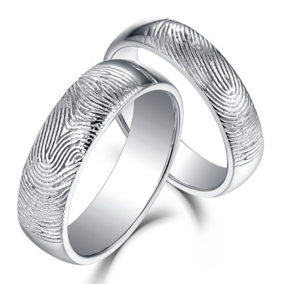 Beautifully Textured Fingerprint 925 Sterling Silver Couple Rings