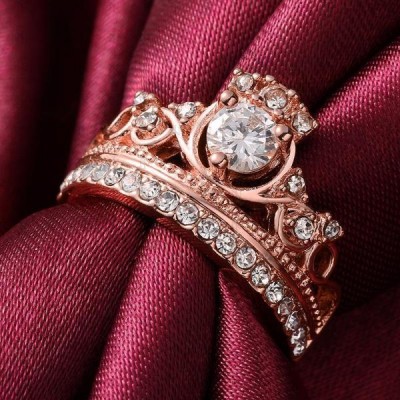 Crown Round Cut White Sapphire Women's Ring