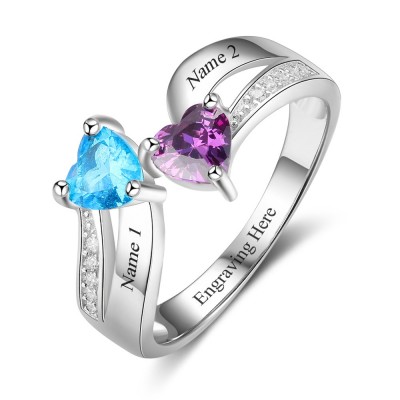 Heart Cut 925 Sterling Silver Personalized Engraved Birthstone Ring