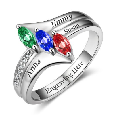Marquise Cut 925 Sterling Silver Engraved Personalized Birthstone Ring