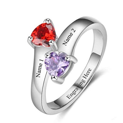 Heart Cut 925 Sterling Silver Personalized Engraved Birthstone Ring
