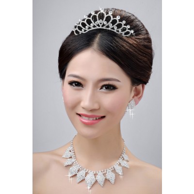 Alloy Clear Crystals Wedding Headpieces Necklaces Earrings Set