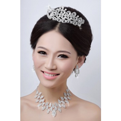 Charming Alloy Clear Crystals Wedding Headpieces Necklaces Earrings Set