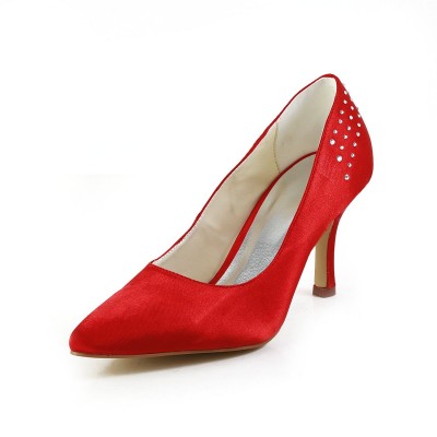 Women's Fascinating Satin Stiletto Heel With Rhinestone Red Wedding Shoes