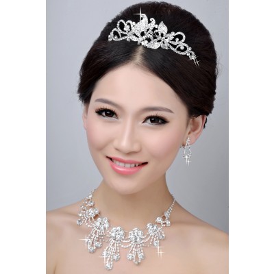 New Style Nice Alloy Clear Crystals Wedding Headpieces Necklaces Earrings Set