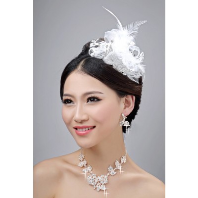 Nice Alloy Clear Crystals Flower Wedding Headpieces Necklaces Earrings Set