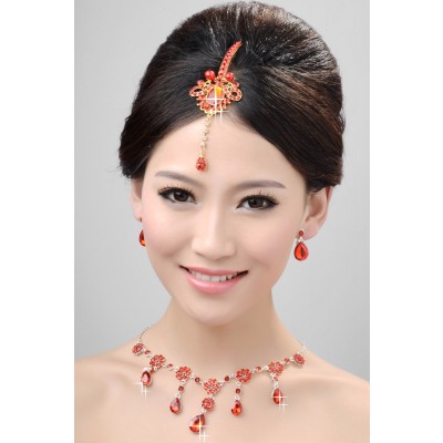 Nice Alloy Crystals Pearls Wedding Headpieces Necklaces Earrings Set