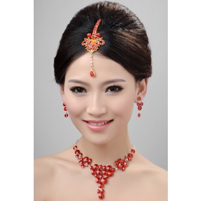 Nice Pearls Alloy Crystals Wedding Headpieces Necklaces Earrings Set