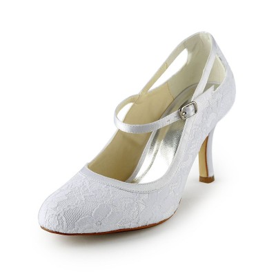 Women's Pretty Satin Stiletto Heel Pumps With Buckle White Wedding Shoes