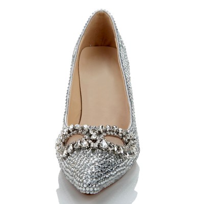 Women's Stiletto Heel Sheepskin Closed Toe With Rhinestone Silver Wedding Shoes