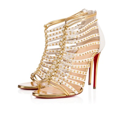 Women's Patent Leather Peep Toe Stiletto Heel Gold Sandals Shoes