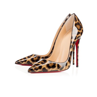 Women's Leopard Print Patent Leather Closed Toe Stiletto Heel High Heels