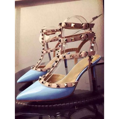 Women's Patent Leather Closed Toe Stiletto Heel With Rivet Party Sandals Shoes