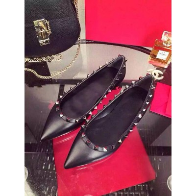 Women's Black Flat Heel Sheepskin Closed Toe With Rivet Party Casual Flat Shoes