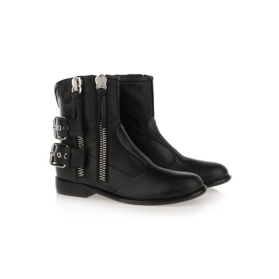 Women's Cattlehide Leather With Zipper Kitten Heel Booties/Ankle Black Boots