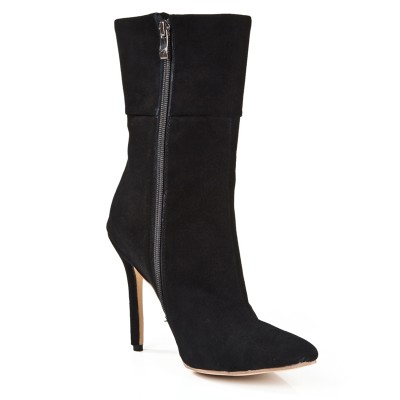 Women's Suede Stiletto Heel Closed Toe With Zipper Mid-Calf Black Boots