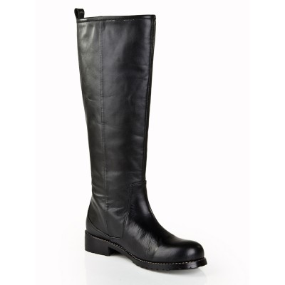 Women's Cattlehide Leather Kitten Heel Closed Toe With Zipper Mid-Calf Black Boots
