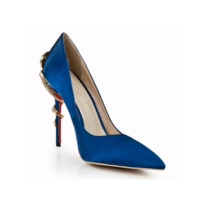 Women's Royal Blue Stiletto Heel Closed Toe With Rhinestone High Heels