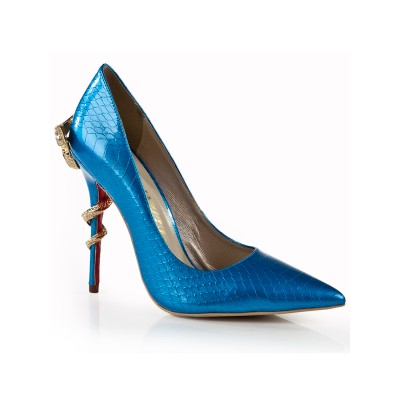 Women's Stiletto Heel Royal Blue Closed Toe With Rhinestone High Heels
