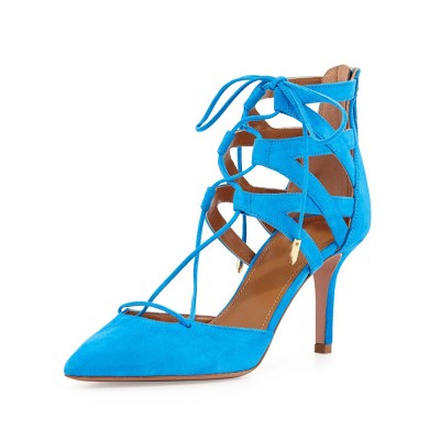 Women's Suede Stiletto Heel Closed Toe With Lace-up Sandals Shoes