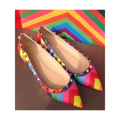 Women's Colorful Flat Heel Sheepskin Closed Toe With Rivet Flat Shoes