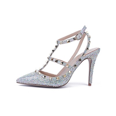 Women's Stiletto Heel Patent Leather Closed Toe With Rhinestone Sandals Shoes