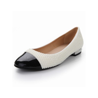 Women's Patent Leather Flat Heel Closed Toe With Pearl Casual Flat Shoes