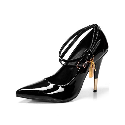 Women's Patent Leather Closed Toe Cone Heel With Buckle High Heels