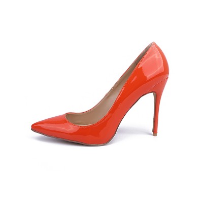 Women's Orange Patent Leather Closed Toe Stiletto Heel High Heels