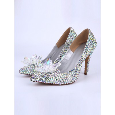 Women's Patent Leather Cone Heel Closed Toe With Crystal Flower High Heels