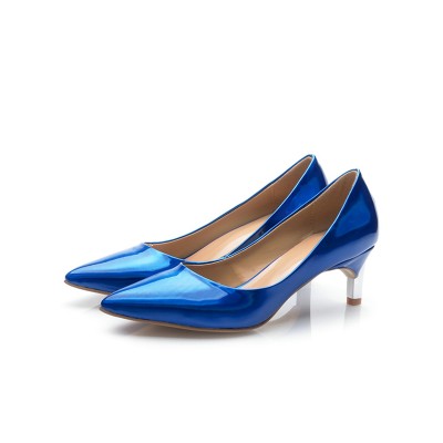 Women's Royal Blue Patent Leather Closed Toe Cone Heel High Heels