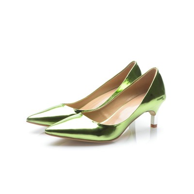 Women's Green Patent Leather Closed Toe Cone Heel High Heels
