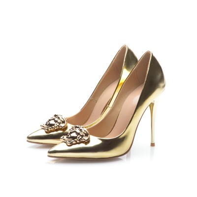 Women's Gold Patent Leather Closed Toe Stiletto Heel High Heels