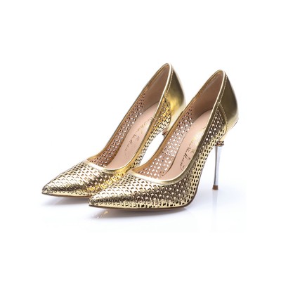 Women's Patent Leather Gold Closed Toe Stiletto Heel High Heels