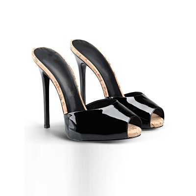 Women's Patent Leather Peep Toe Stiletto Heel Sandals Shoes