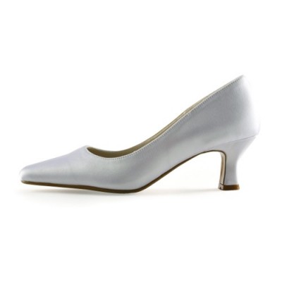 Women's Satin Upper Chunky Heel Pointed Toe White Wedding Shoes