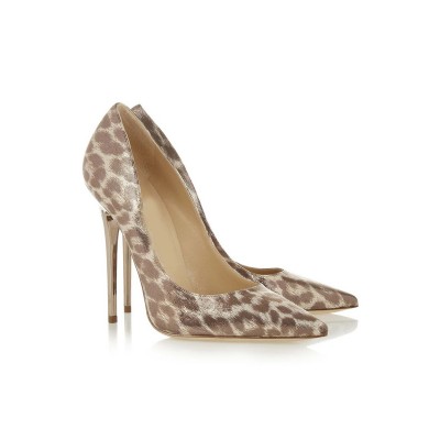 Women's Patent Leather Closed Toe Stiletto Heel With Leopard Print High Heels