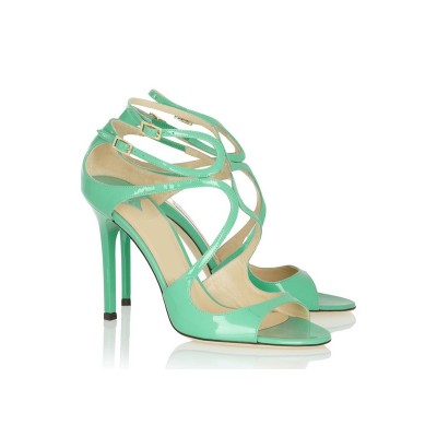 Women's Peep Toe Stiletto Heel Patent Leather With Buckle Sandals Shoes