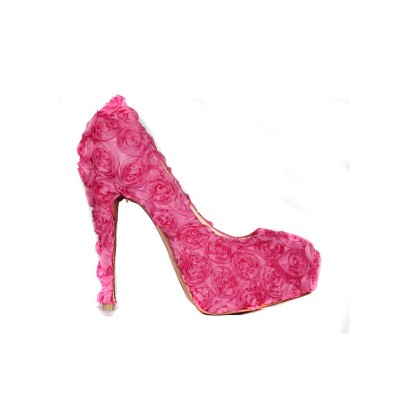 Women's Closed Toe Stiletto Heel Platform With Flowers Pink Wedding Shoes