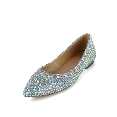 Women's Flat Heel Patent Leather Closed Toe With Rhinestone Flat Shoes