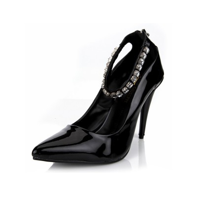 Women's Patent Leather Stiletto Heel Closed Toe With Rhinestone Office High Heels