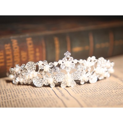 Stunning Alloy Clear Crystals Pearls Wedding Headpieces