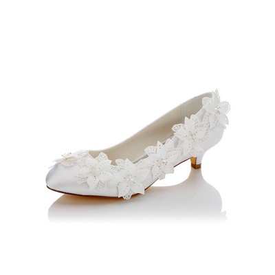 Women's Satin PU Closed Toe Spool Heel Wedding Shoes