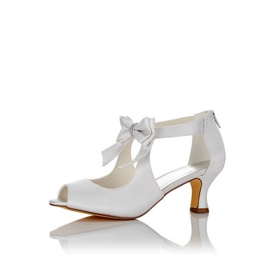 Women's Satin PU Peep Toe Spool Heel Wedding Shoes