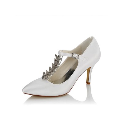Women's Satin PU Closed Toe Stiletto Heel Wedding Shoes