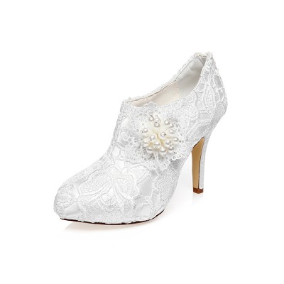 Women's Satin Closed Toe Stiletto Heel Flower Wedding Shoes